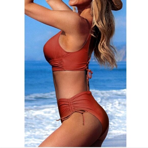 Beachsissi Red Two Piece Swimsuit. Coastal. Beachy. - Picture 5 of 13
